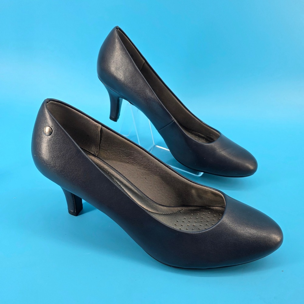 LifeStride Parigi Navy‎ Blue Round Toe Pumps Soft System Heels Womens 9.5M